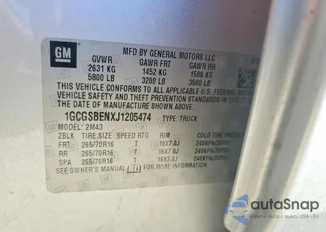 2018 Chevrolet Colorado z USA, uszkodzony, nr VIN 1GCGSBENXJ1205474